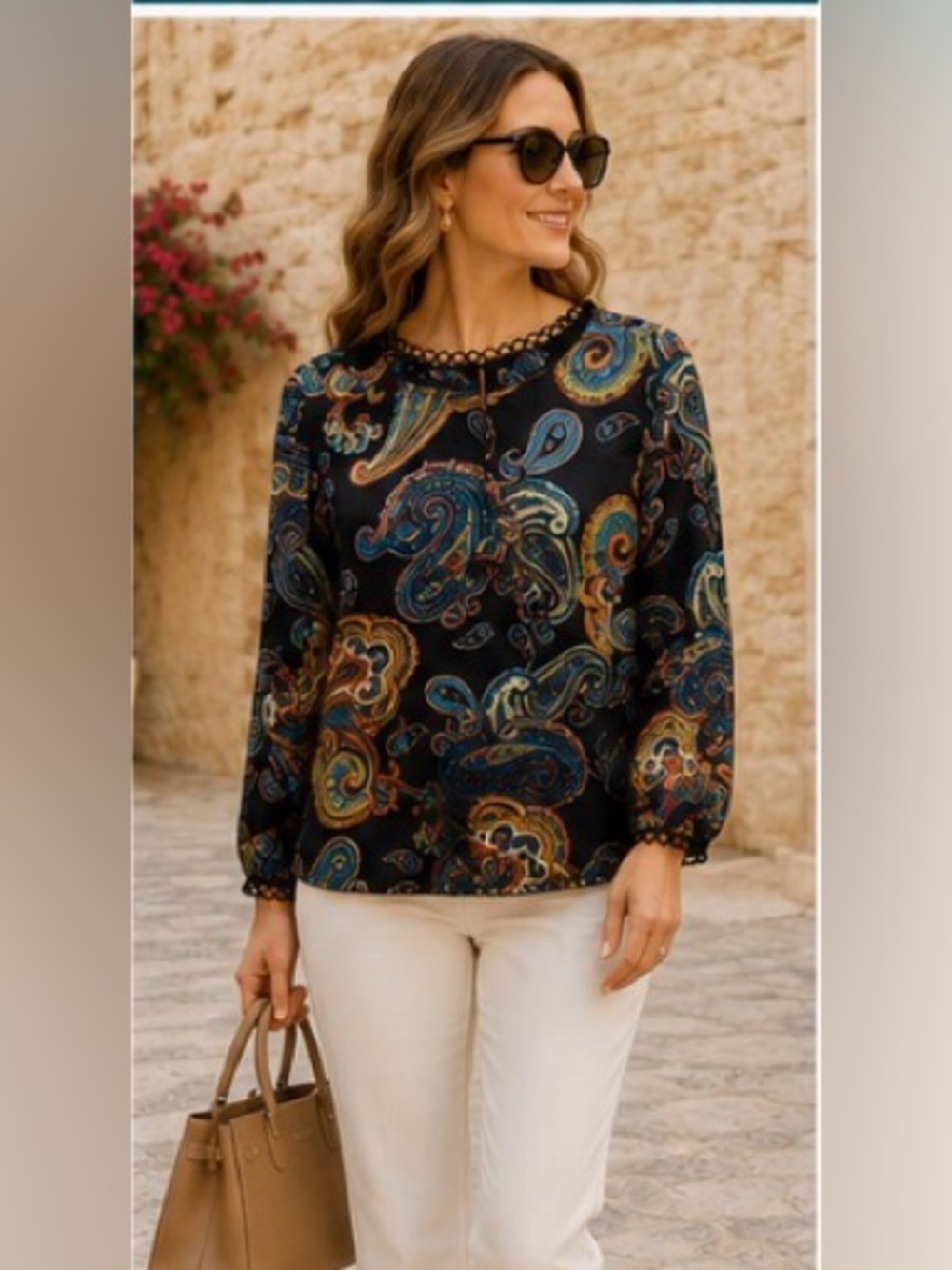 J.Crew 100% Silk Paisley Print Long Sleeve Blouse M/L